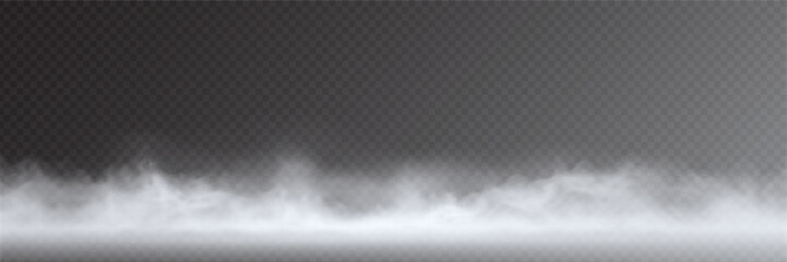 Fog, smoke, mist, and steam on transparent background, panoramic view, vector design