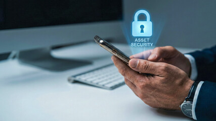 Financial high level planning concept for asset security mobile phone data protection in office environment with focus on cyber safety