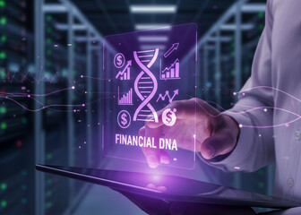 Financial data high technology level financial planning concept digital dna glow