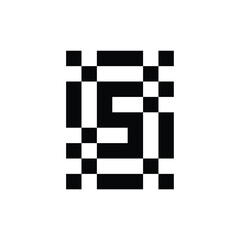 Monochromatic Pixelated Letter S with Geometric Border