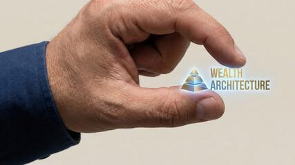 Financial planning concept high level wealth architecture pyramid glowing between fingers