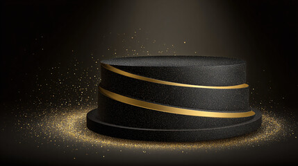 A luxurious black podium with golden accents, perfect for showcasing a product or award