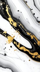 Obraz premium Black, white, and gold abstract art resembling flowing marble