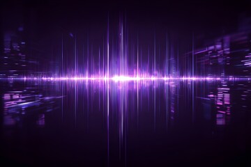 Futuristic audio waveform HUD display with pulsing purple equalizer bars.