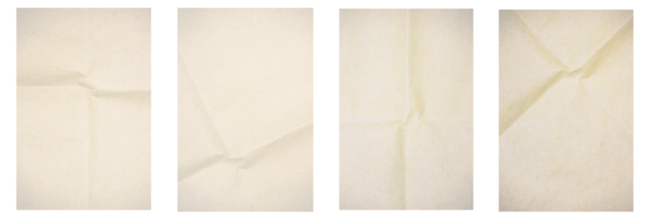 Old vintage paper sheets with ripped edges. Antique paper texture set, isolated on transparent background