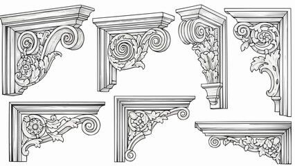 Collection of ornate architectural corbels and brackets with floral motifs. © Bowo