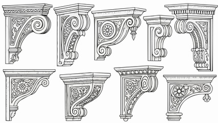Collection of ornate architectural corbels and brackets.