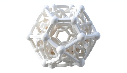 White, geometric 3D structure, dodecahedron-like shape, on white background