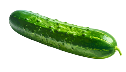 A fresh, green cucumber with a textured skin against a transparent background