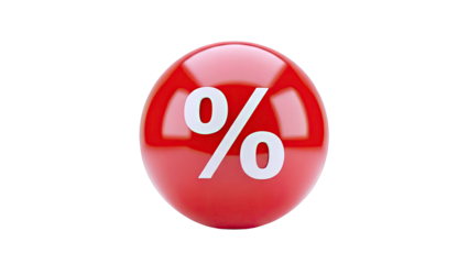 Glossy Red Sphere with White Percentage Symbol