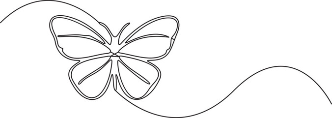Abstract single stroke line modern illustration of a simple butterfly with flowing antennae