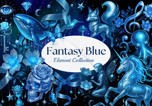 Mystical Blue Fantasy Element Set