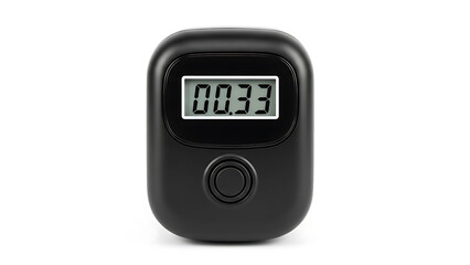 Modern Black Digital Counter Device with LCD Display and Button on White Background