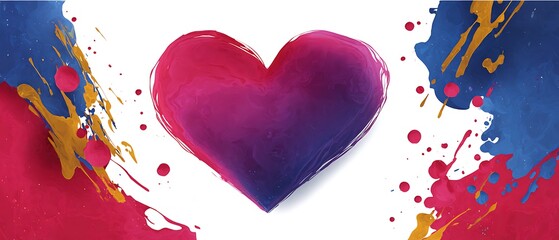 Colorful Heart Illustration with Abstract Paint Splashes and Artistic Background
