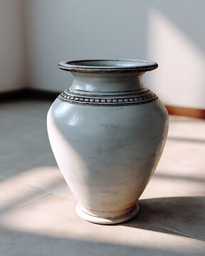 Elegant Ceramic Vase with Intricate Designs and Soft Natural Lighting