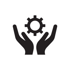 Obraz premium Hands Holding Gear Icon Vector, Business Support and System Management Symbol