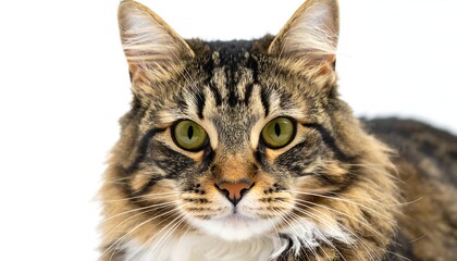Close-up of a domestic long-haired feline's focused gaze