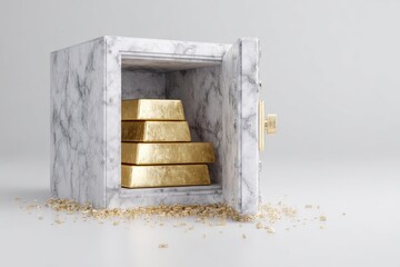 Open Marble Safe Reveals Stack of Precious Gold Bullion Bars