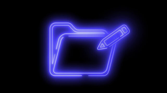 Neon light effect animation of a folder icon with a pencil