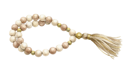 A beautiful mala bead necklace with a tassel on transparent background