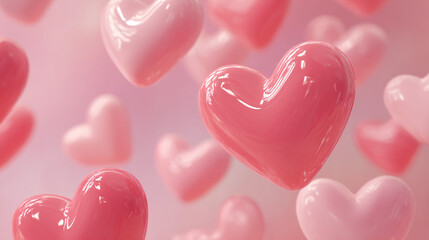 Vibrant pink hearts floating in pastel background for Valentine's Day