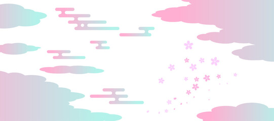 雲取りとエ霞と桜の背景イラスト　和風　波紋　吉祥文様