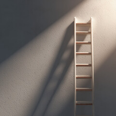 Wooden ladder against textured wall with dramatic lighting effects