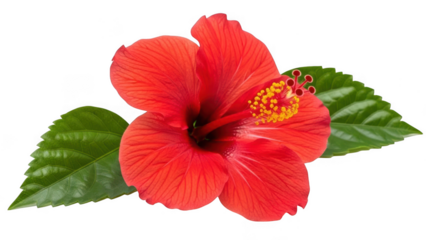 Beautiful red hibiscus flower isolated on transparent background