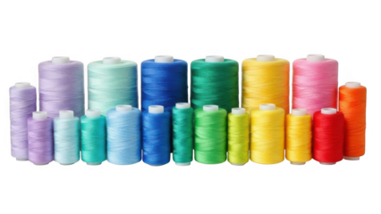 Colorful thread spools arranged isolated on transparent background