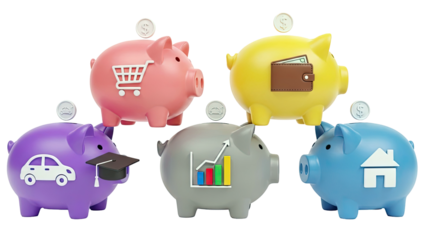 Piggy Banks Representing Different Savings Goals