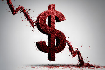 Trends in finance highlight market decline represented by blood on dollar symbol