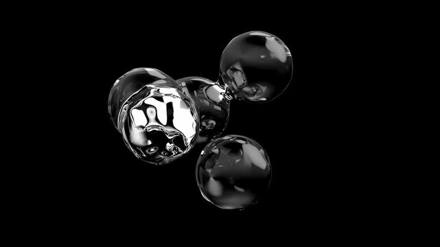 Spherical air or liquid bubbles move and merge together. Abstract liquid moving on black and green screen. Can be used background in skin care or Cosmetic industry. Animation Seamless loop, 3d render.