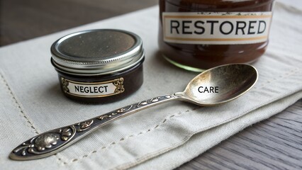 A Tarnished Spoon of Neglect Next to One of Care and Restoration