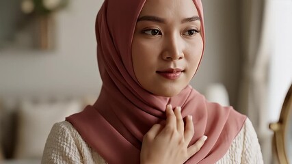 Young Woman Wearing Hijab Engaged in Thoughtful Conversation.