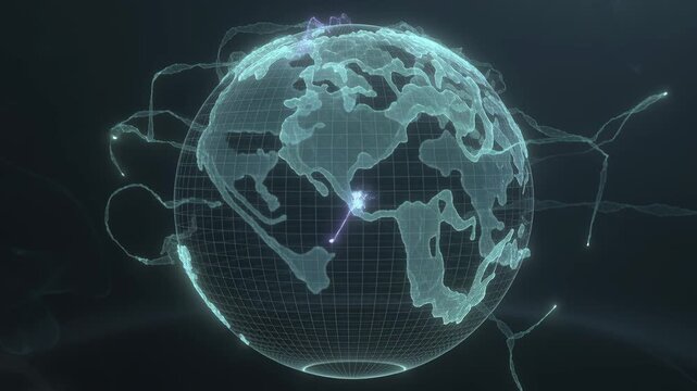 3D model of Earth rotating with grid lines in dark space