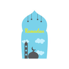 Islamic Ramadan Kareem badge vector illustration. Sticker template badge with ornament and Islamic shape