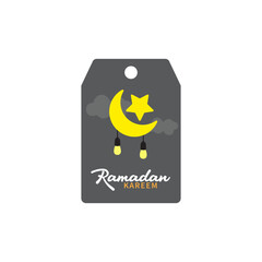 Islamic Ramadan Kareem label tag vector illustration with lightbulb, crescent moon and star