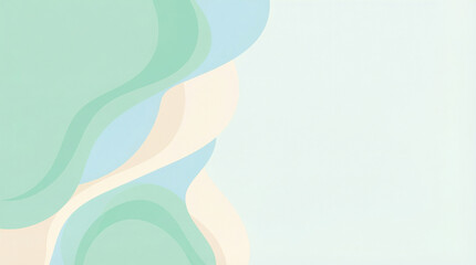 Naklejka premium Abstract gentle waves of calming pastel green, beige and blue creating a serene background for HEALTHCARE, WELLNESS, and CALM themes, evoking tranquility and peace
