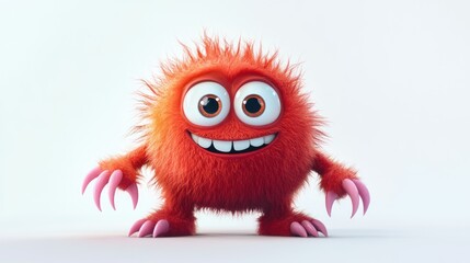 Cute red furry drink with sharp claws and big eyes smiling