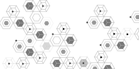 Abstract hexagon white background with shadow .white background Futuristic blue neon honeycombs. Modern technology design. Vector illustration.	