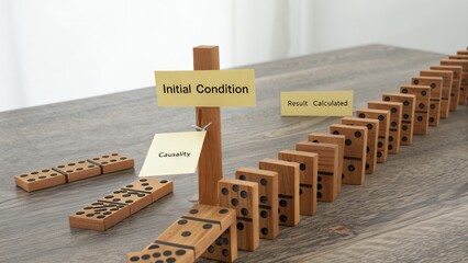 Wooden dominoes demonstrate causality and calculated results
