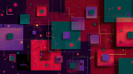 Modern Abstract Digital Network with Interconnected Geometric Shapes and Vibrant Colors