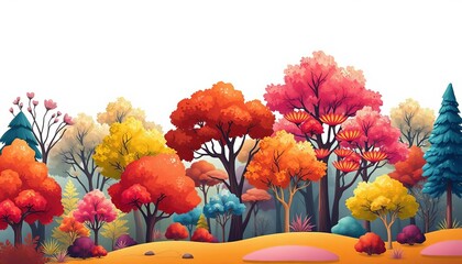 Abstract vector illustration of various trees, diverse foliage and shapes, artwork, image