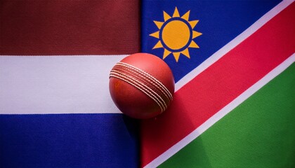 red cricket ball placing between netherlands and namibia flag