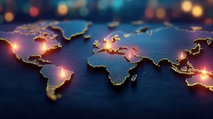 Glowing digital world map with illuminated connections