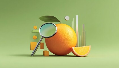 Orange with Magnifying Glass and Geometric Shapes on Green