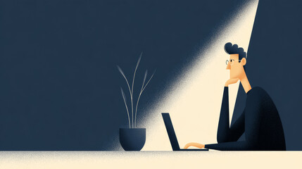 Minimalist Flat Vector Illustration of Creative Professional with Swiss Design Dashboard