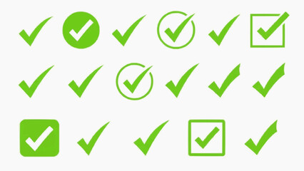 yes and no Green Check Mark Vector Icon Set &ndash; Tick Symbol for Approval, Checklist, Confirmation