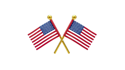 Two Crossed American Flags with Gold Poles