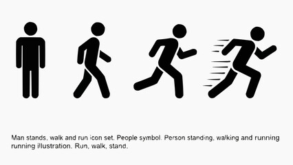 business people Silhouette man Standing Walking Running Icon Set &ndash; People Movement Vector Illustration